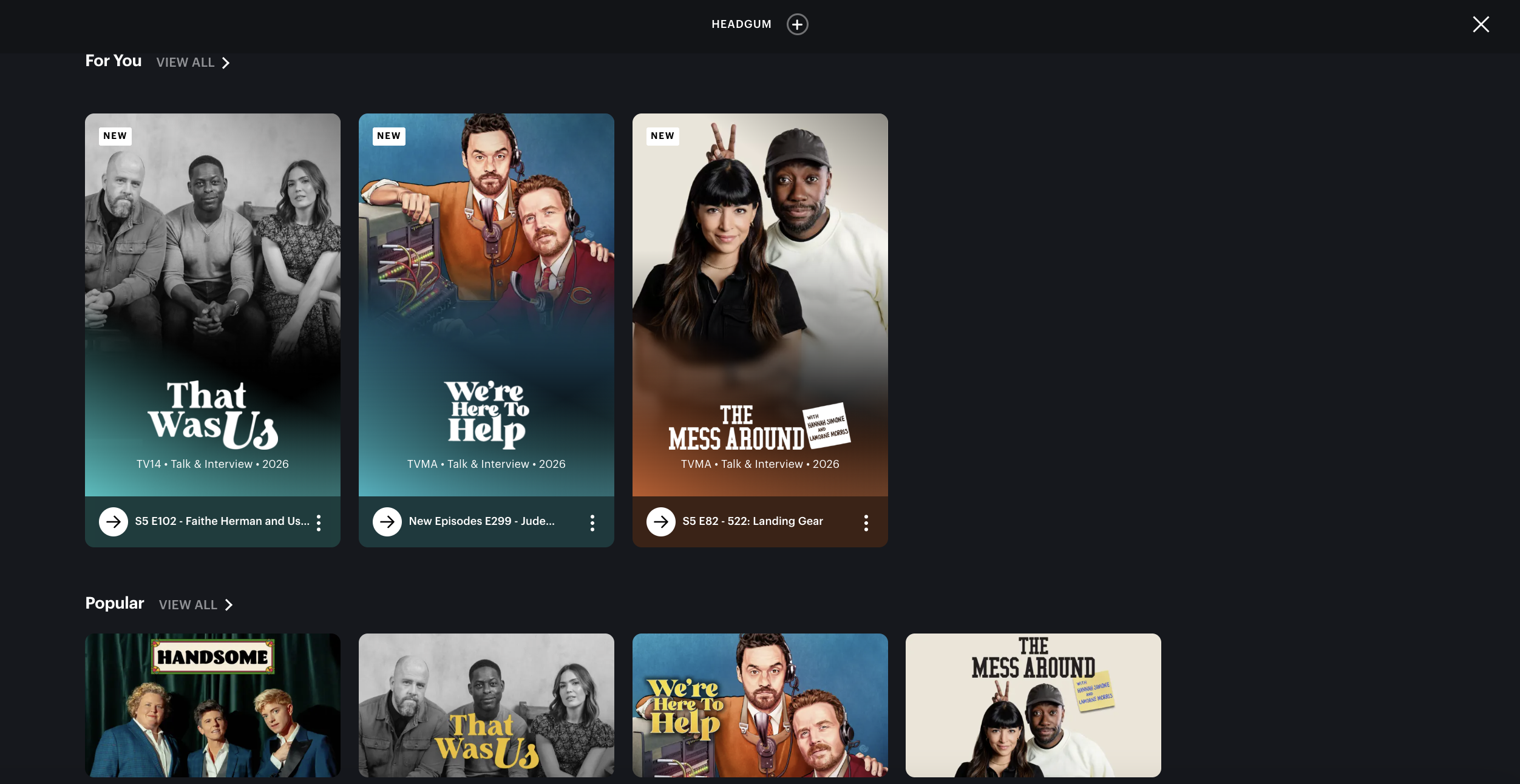 The Headgum hub on Hulu